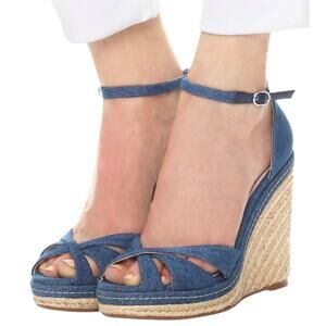 LK Bennett Litya Strappy Denim Wedge Heels Sandals Espadrilles EU 36 | US 6
